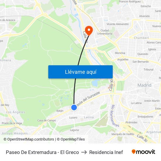 Paseo De Extremadura - El Greco to Residencia Inef map