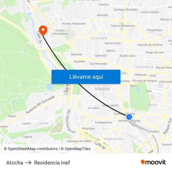 Atocha to Residencia Inef map