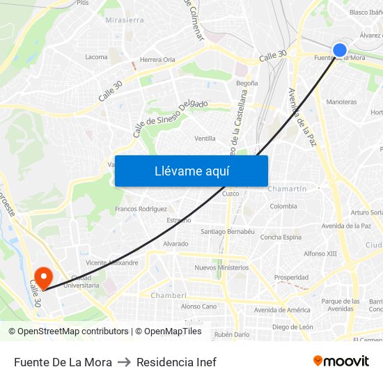 Fuente De La Mora to Residencia Inef map