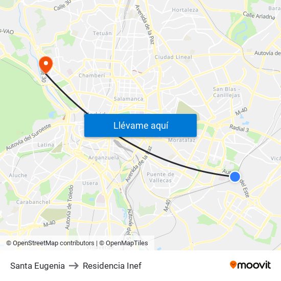 Santa Eugenia to Residencia Inef map