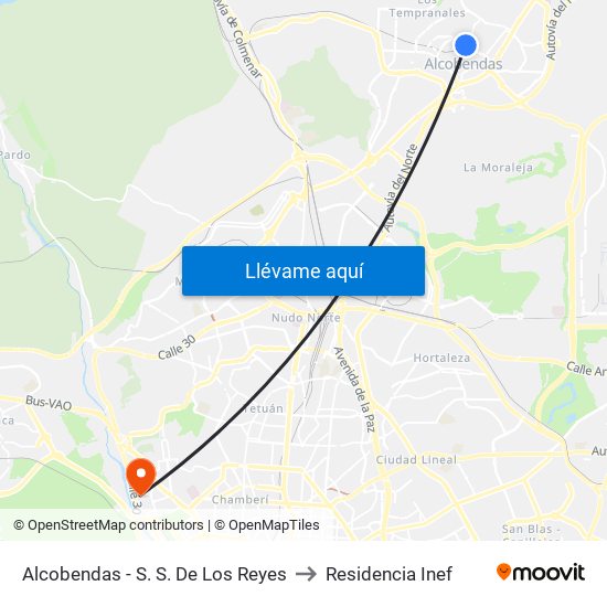 Alcobendas - S. S. De Los Reyes to Residencia Inef map