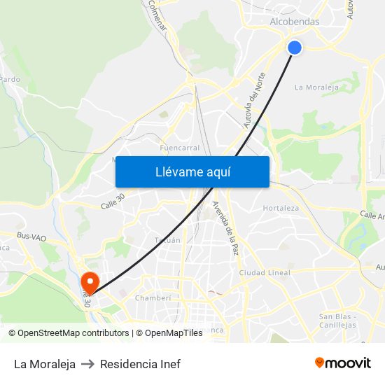 La Moraleja to Residencia Inef map