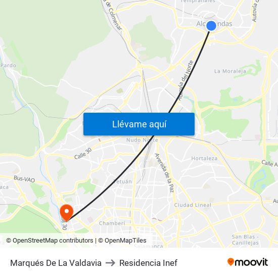 Marqués De La Valdavia to Residencia Inef map
