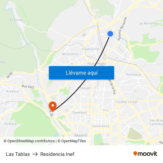 Las Tablas to Residencia Inef map