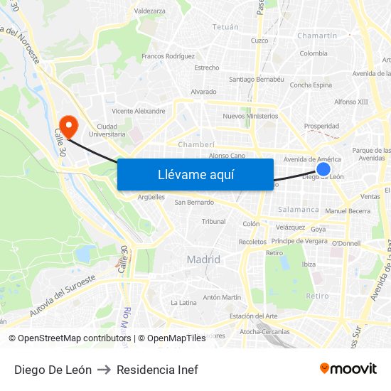 Diego De León to Residencia Inef map