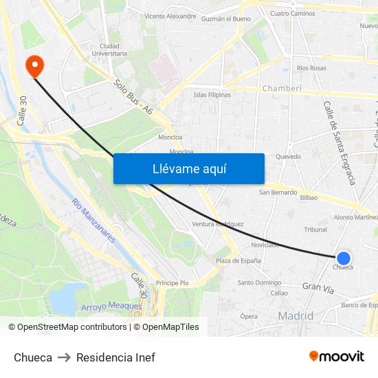 Chueca to Residencia Inef map