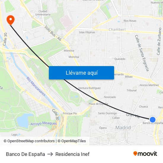 Banco De España to Residencia Inef map