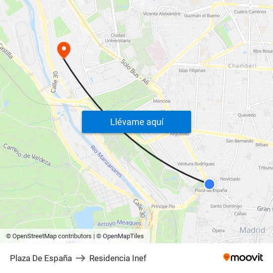 Plaza De España to Residencia Inef map