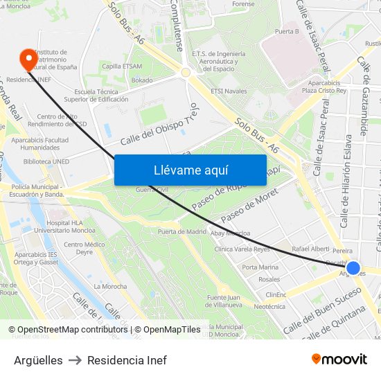 Argüelles to Residencia Inef map