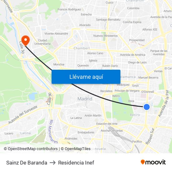 Sainz De Baranda to Residencia Inef map
