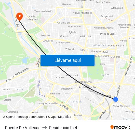 Puente De Vallecas to Residencia Inef map