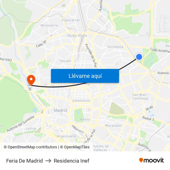 Feria De Madrid to Residencia Inef map