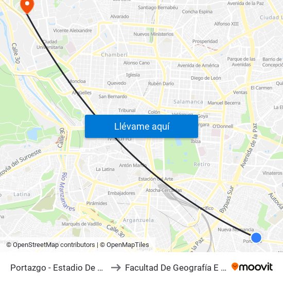 Portazgo - Estadio De Vallecas to Facultad De Geografía E Historia map