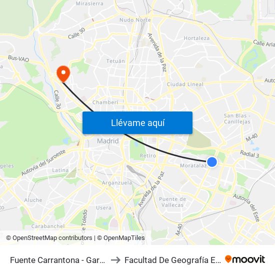 Fuente Carrantona - García Tapia to Facultad De Geografía E Historia map