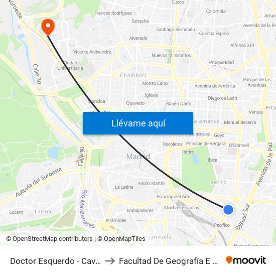 Doctor Esquerdo - Cavanilles to Facultad De Geografía E Historia map