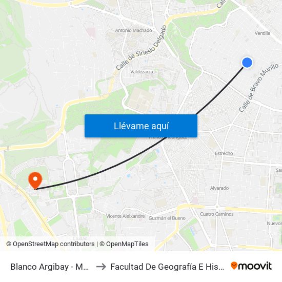 Blanco Argibay - Müller to Facultad De Geografía E Historia map