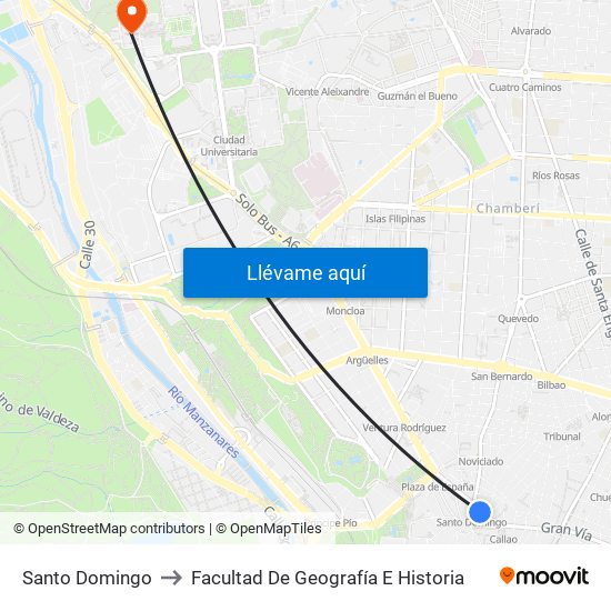 Santo Domingo to Facultad De Geografía E Historia map