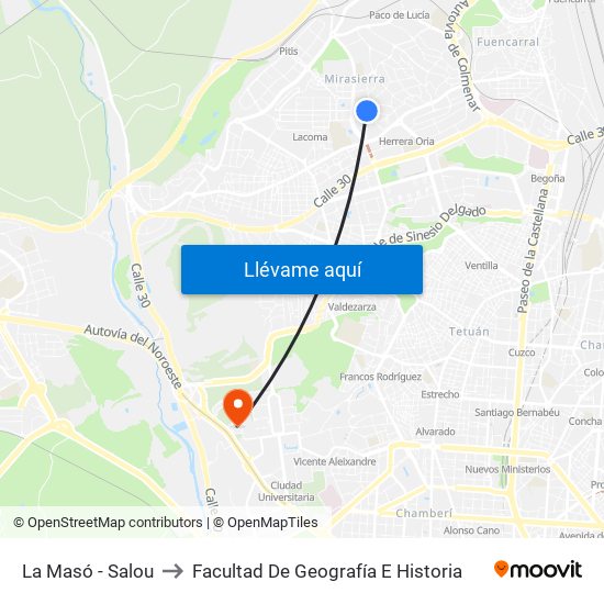 La Masó - Salou to Facultad De Geografía E Historia map