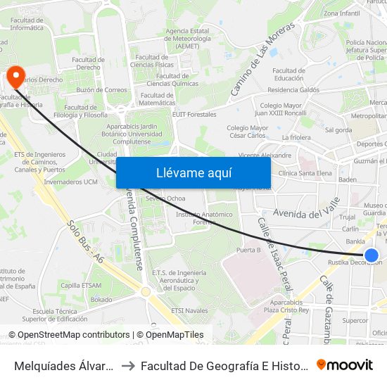 Melquíades Álvarez to Facultad De Geografía E Historia map