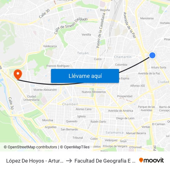 López De Hoyos - Arturo Soria to Facultad De Geografía E Historia map