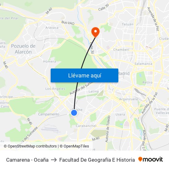 Camarena - Ocaña to Facultad De Geografía E Historia map