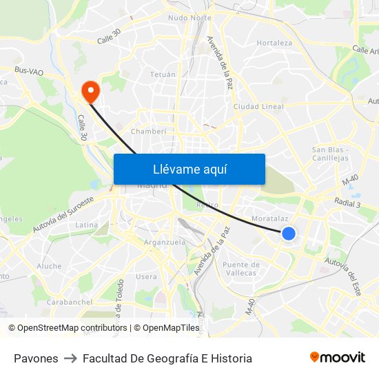 Pavones to Facultad De Geografía E Historia map