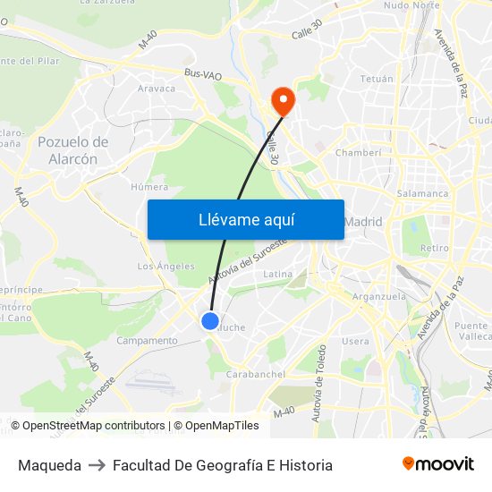 Maqueda to Facultad De Geografía E Historia map