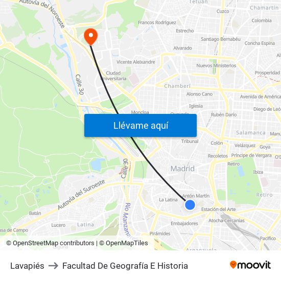 Lavapiés to Facultad De Geografía E Historia map
