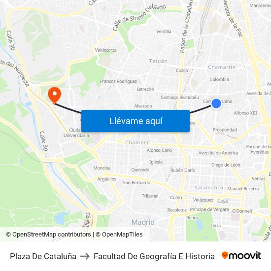 Plaza De Cataluña to Facultad De Geografía E Historia map