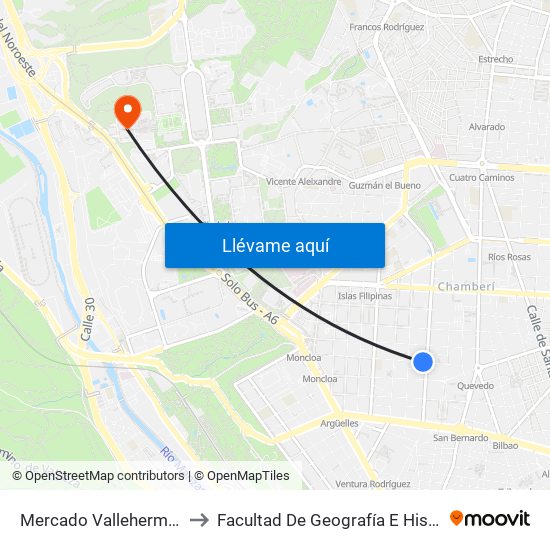 Mercado Vallehermoso to Facultad De Geografía E Historia map
