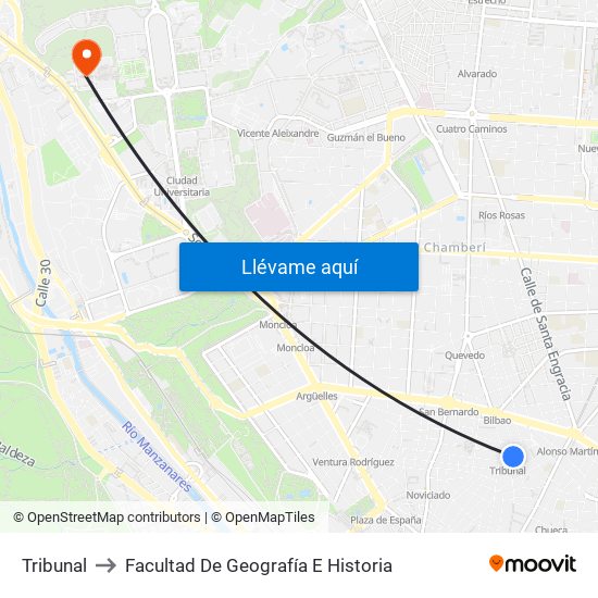Tribunal to Facultad De Geografía E Historia map