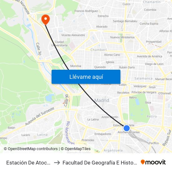 Estación De Atocha to Facultad De Geografía E Historia map