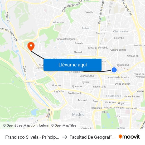 Francisco Silvela - Príncipe De Vergara to Facultad De Geografía E Historia map