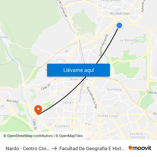 Nardo - Centro Cívico to Facultad De Geografía E Historia map