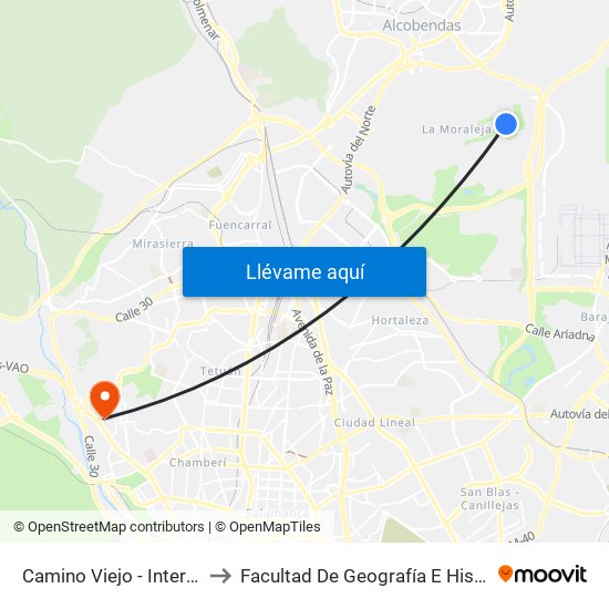 Camino Viejo - Intergolf to Facultad De Geografía E Historia map