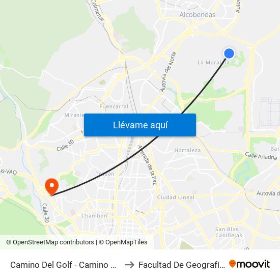 Camino Del Golf - Camino De Mesoncillos to Facultad De Geografía E Historia map