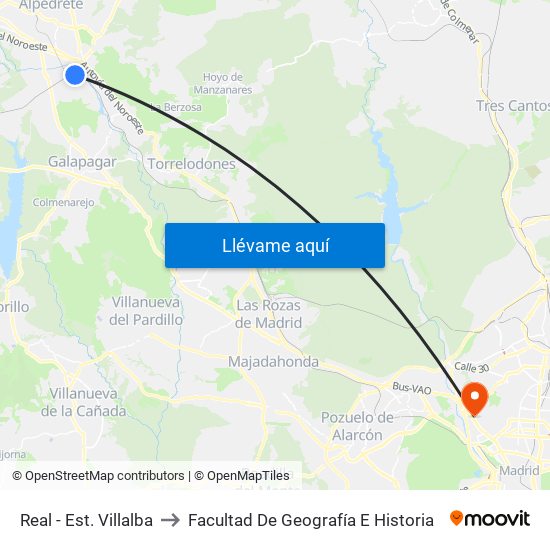 Real - Est. Villalba to Facultad De Geografía E Historia map