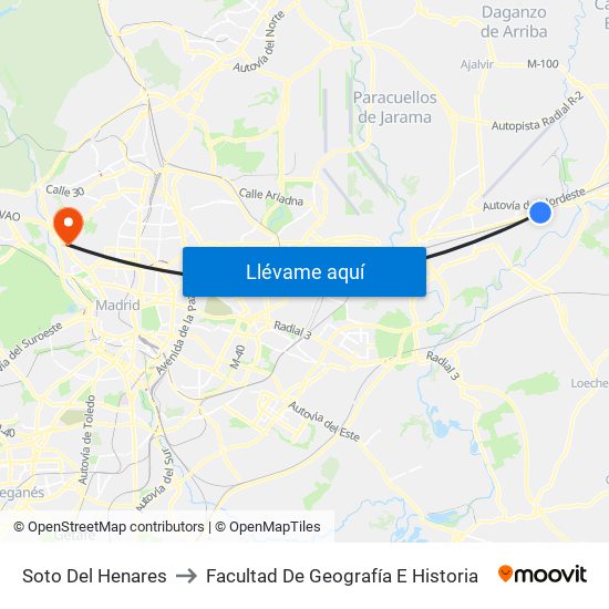 Soto Del Henares to Facultad De Geografía E Historia map