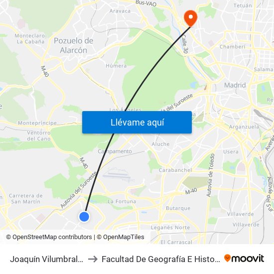 Joaquín Vilumbrales to Facultad De Geografía E Historia map