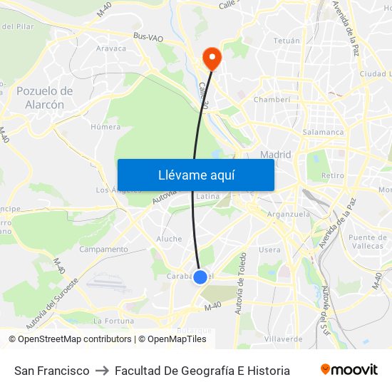 San Francisco to Facultad De Geografía E Historia map