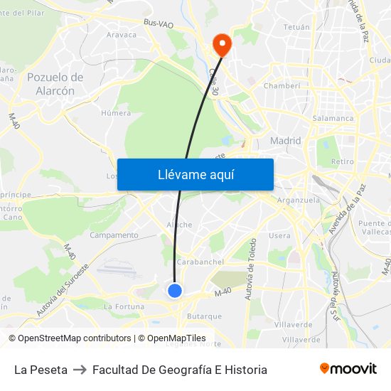 La Peseta to Facultad De Geografía E Historia map