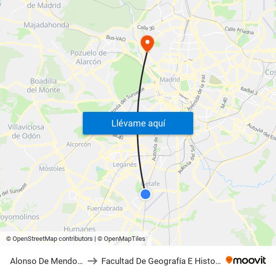 Alonso De Mendoza to Facultad De Geografía E Historia map