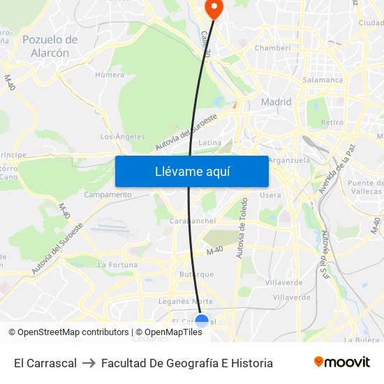 El Carrascal to Facultad De Geografía E Historia map