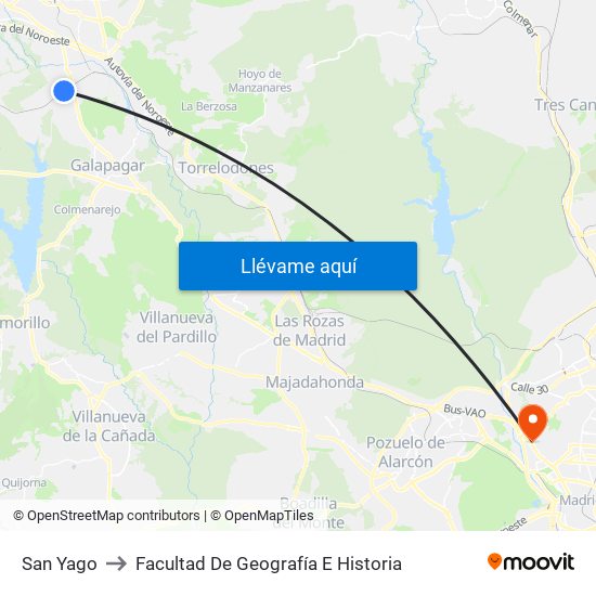 San Yago to Facultad De Geografía E Historia map