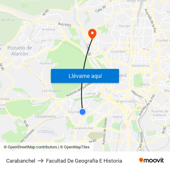 Carabanchel to Facultad De Geografía E Historia map