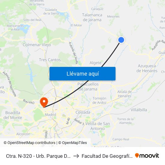 Ctra. N-320 - Urb. Parque De Las Castillas to Facultad De Geografía E Historia map