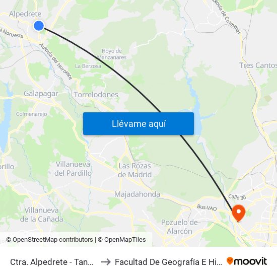Ctra. Alpedrete - Tanatorio to Facultad De Geografía E Historia map