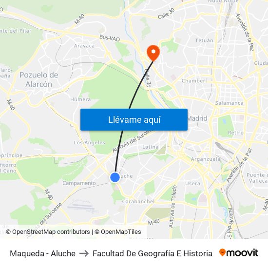 Maqueda - Aluche to Facultad De Geografía E Historia map