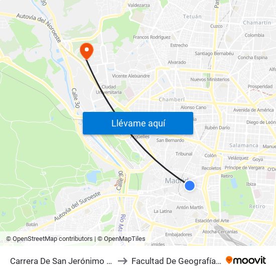 Carrera De San Jerónimo - Cedaceros to Facultad De Geografía E Historia map