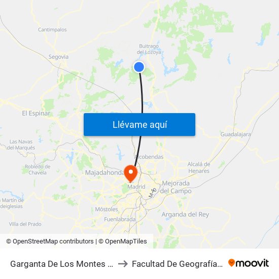 Garganta De Los Montes - San Isidro to Facultad De Geografía E Historia map